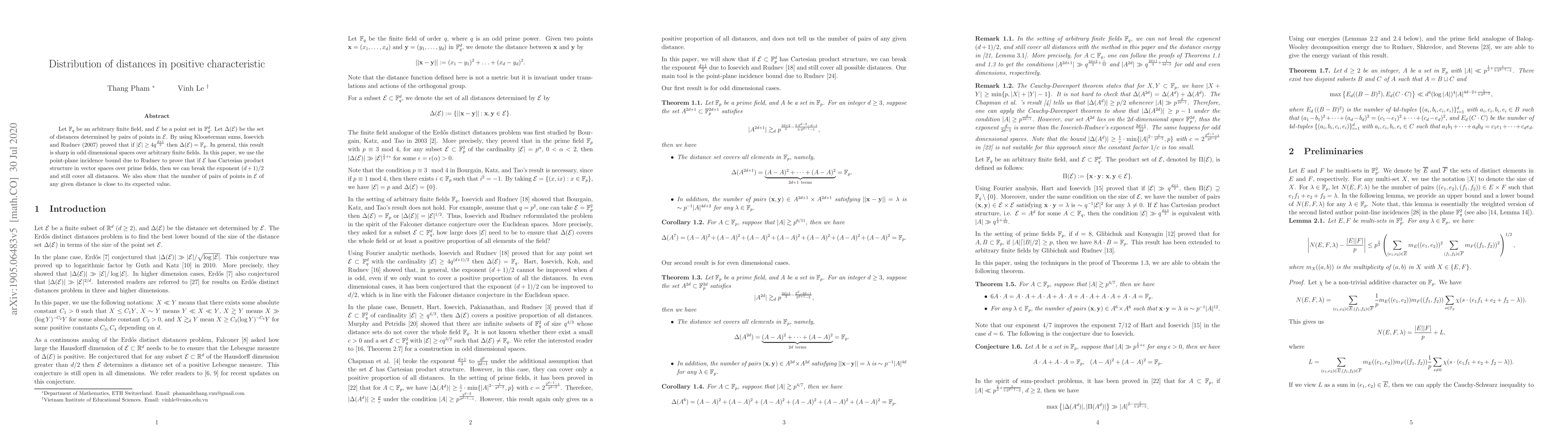 Thumbnail for Distribution of distances in positive characteristic