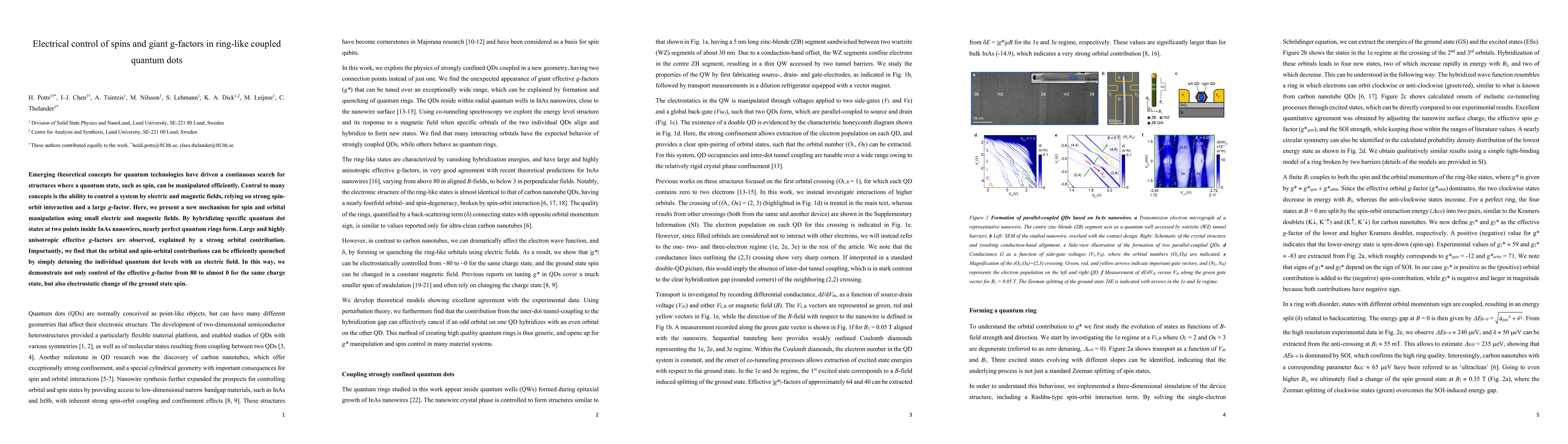 Thumbnail for Electrical control of spins and giant g-factors in ring-like coupled
  quantum dots
