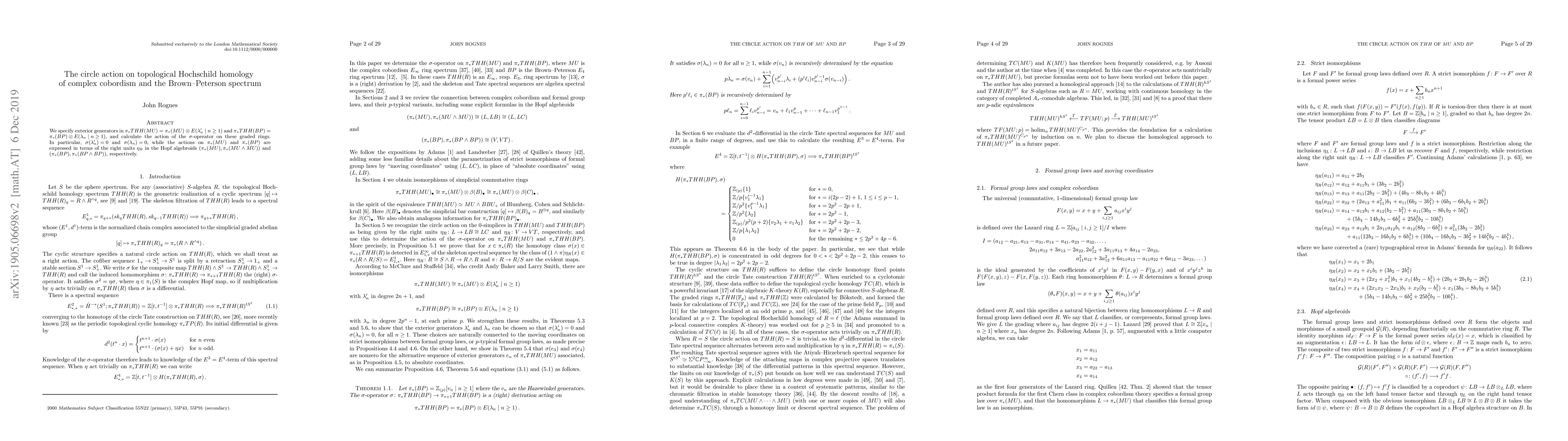Thumbnail for The circle action on topological Hochschild homology of complex
  cobordism and the Brown-Peterson spectrum