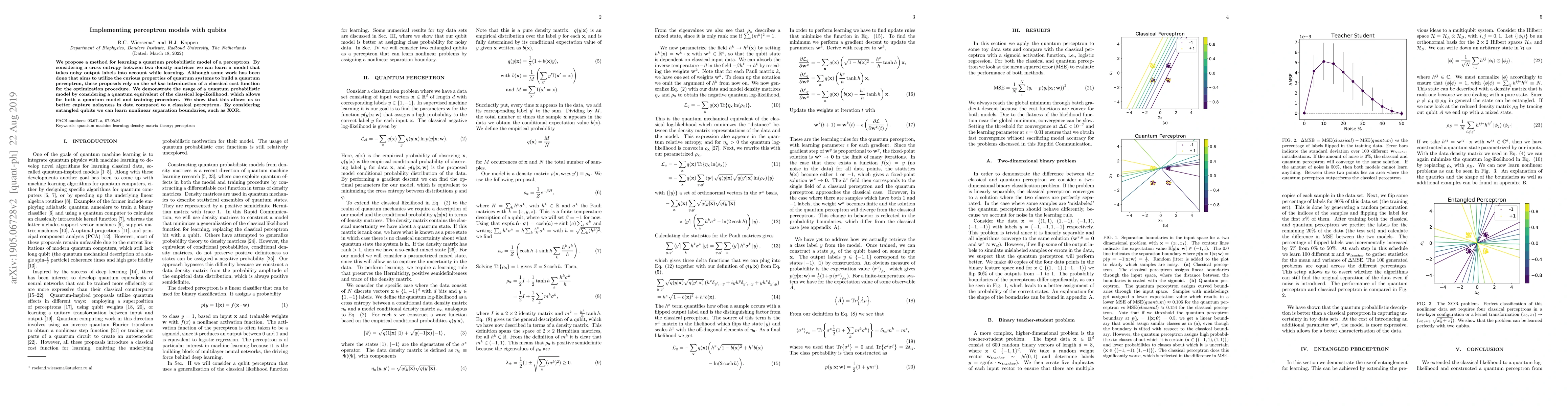 Thumbnail for Implementing perceptron models with qubits