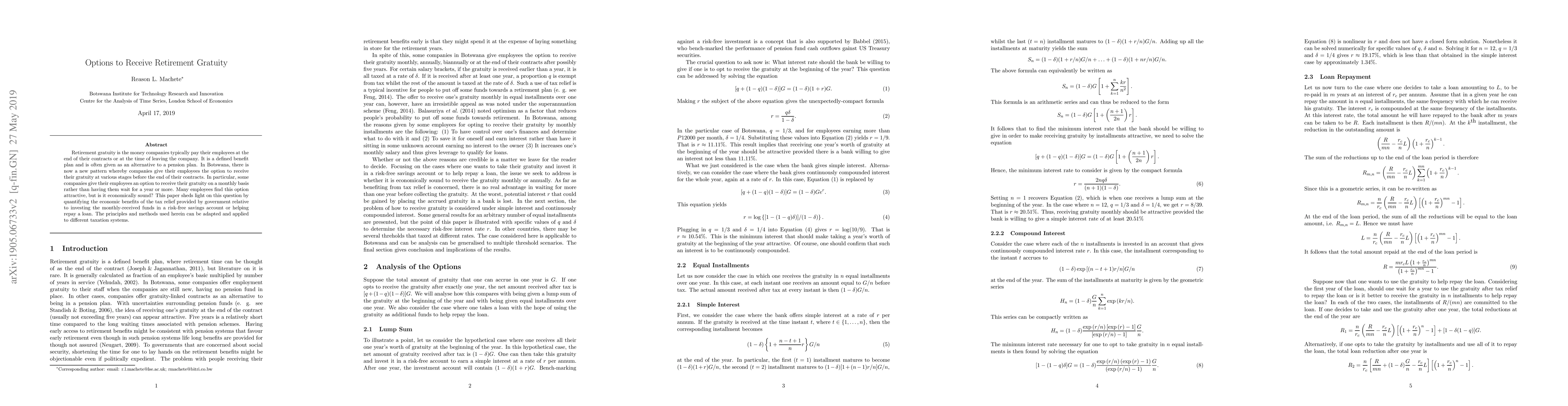 Thumbnail for Options to Receive Retirement Gratuity