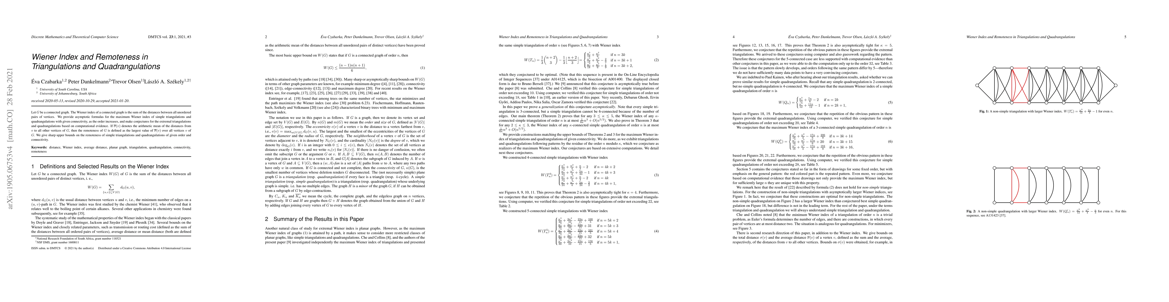 Thumbnail for Wiener Index and Remoteness in Triangulations and Quadrangulations