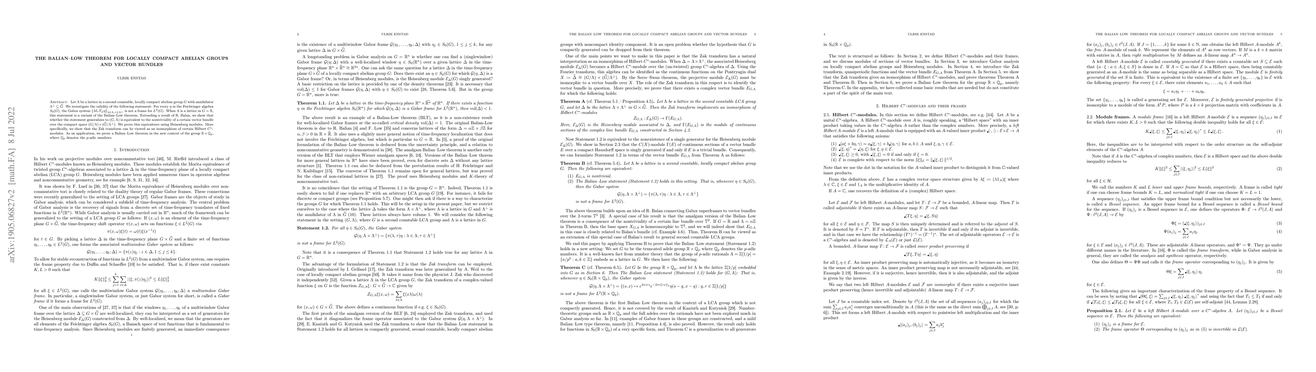 Thumbnail for The Balian-Low theorem for locally compact abelian groups and vector
  bundles