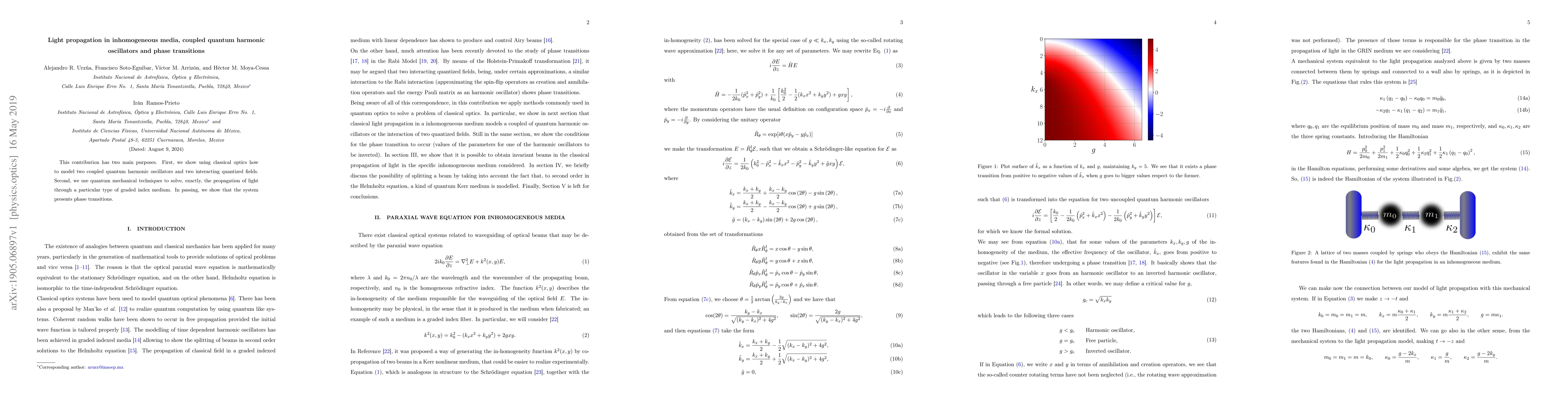 Thumbnail for Light propagation in inhomogeneous media, coupled quantum harmonic
  oscillators and phase transitions