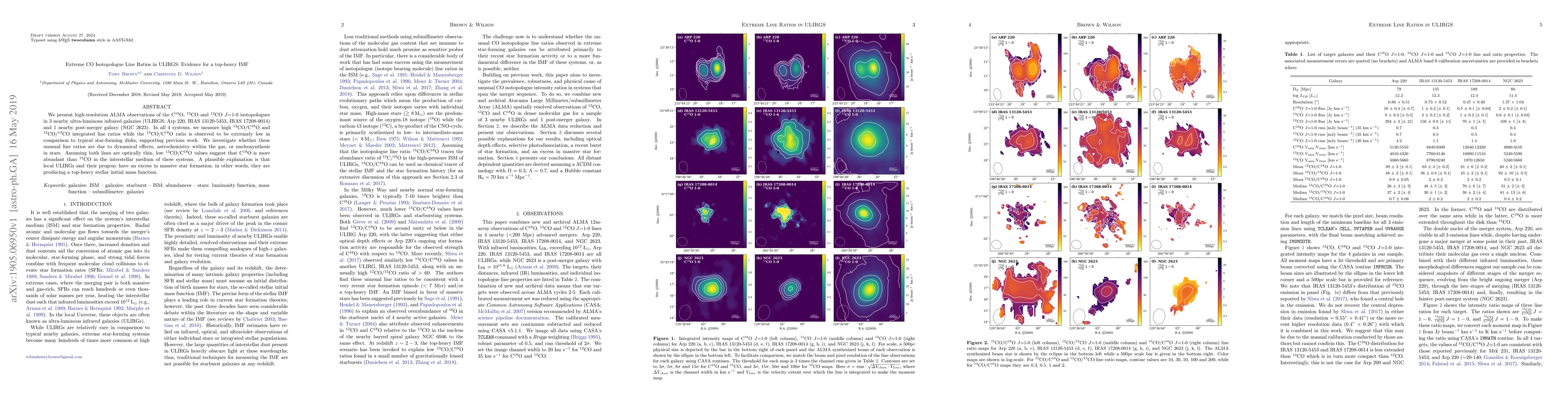 Thumbnail for Extreme CO Isotopologue Line Ratios in ULIRGS: Evidence for a top-heavy
  IMF
