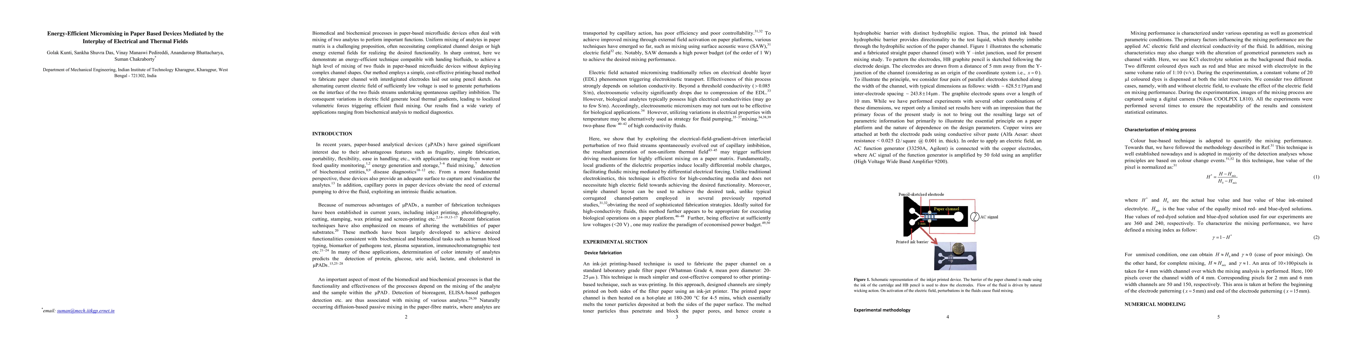 Thumbnail for Energy-Efficient Micromixing in Paper Based Devices Mediated by the
  Interplay of Electrical and Thermal Fields