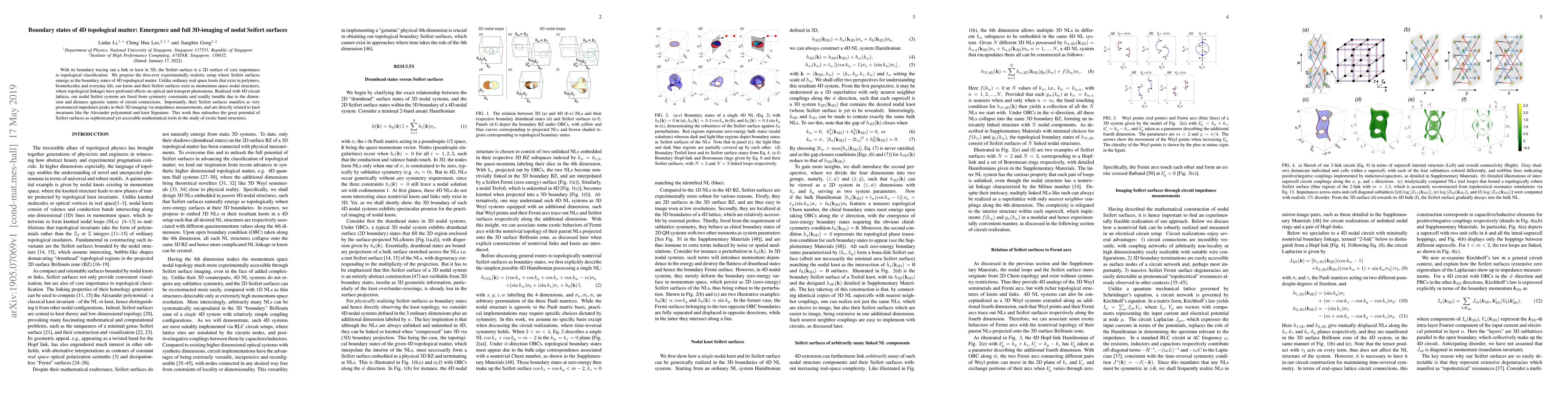 Thumbnail for Boundary states of 4D topological matter: Emergence and full 3D-imaging
  of nodal Seifert surfaces