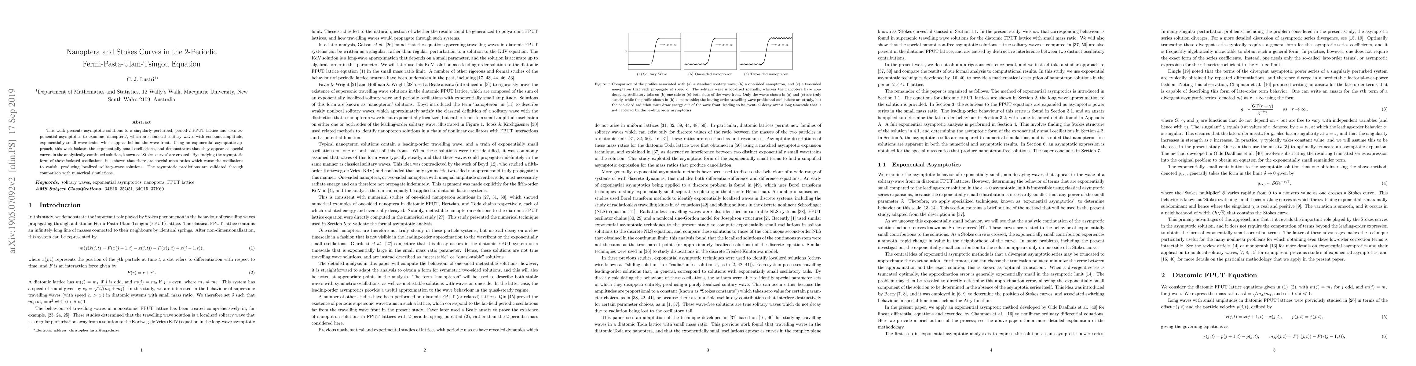 Thumbnail for Nanoptera and Stokes Curves in the 2-Periodic Fermi-Pasta-Ulam-Tsingou
  Equation