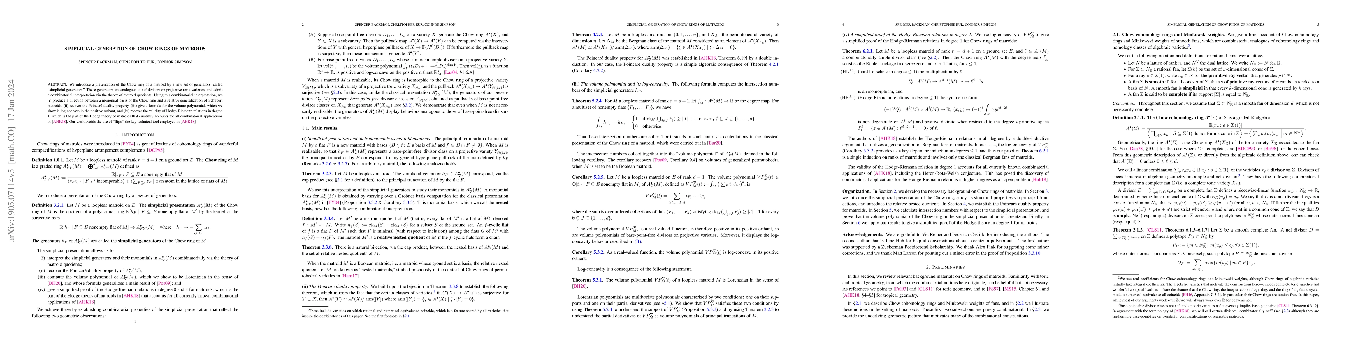 Thumbnail for Simplicial generation of Chow rings of matroids