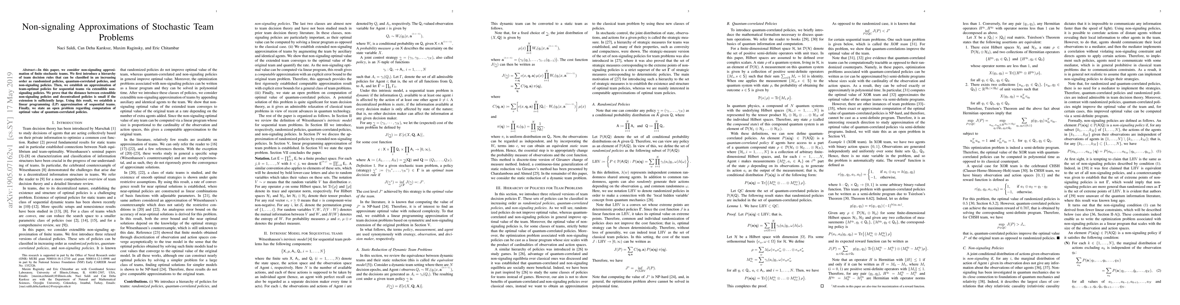 Thumbnail for Non-signaling Approximations of Stochastic Team Problems