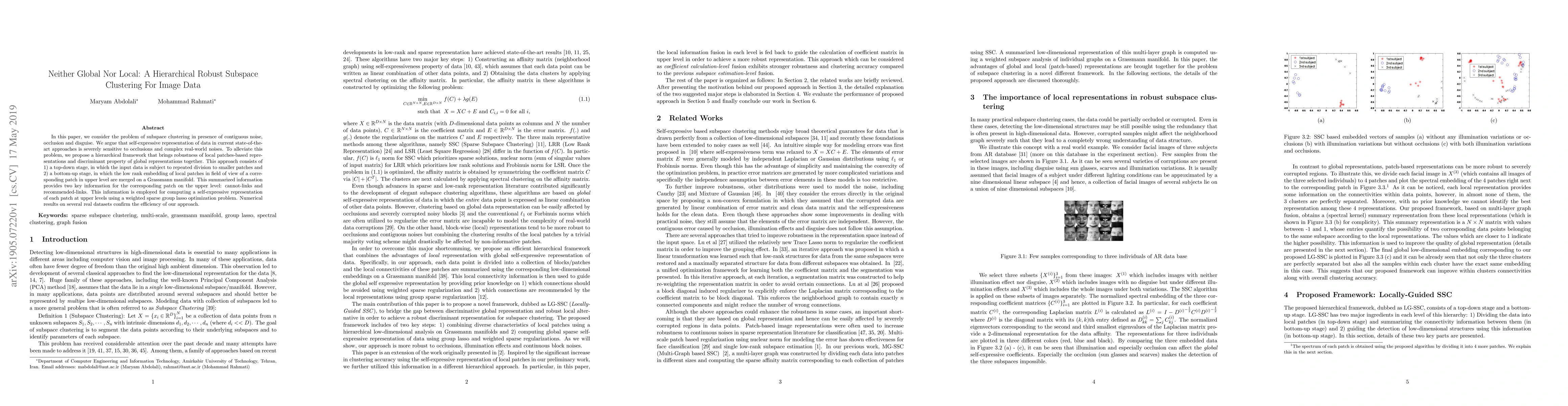 Thumbnail for Neither Global Nor Local: A Hierarchical Robust Subspace Clustering For
  Image Data