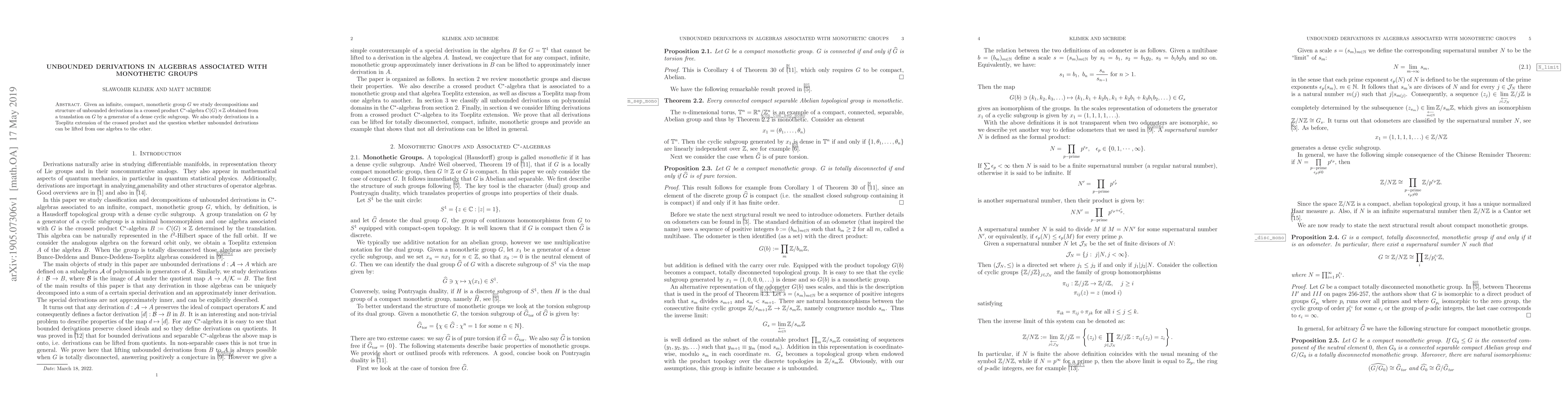 Thumbnail for Unbounded Derivations in Algebras Associated with Monothetic Groups