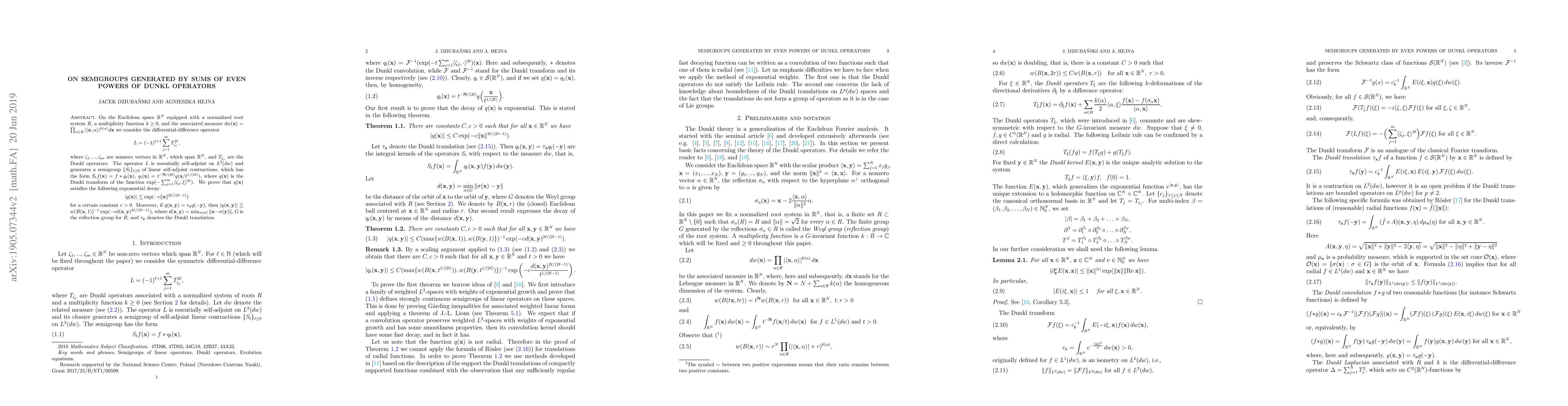 Thumbnail for On semigroups generated by sums of even powers of Dunkl operators
