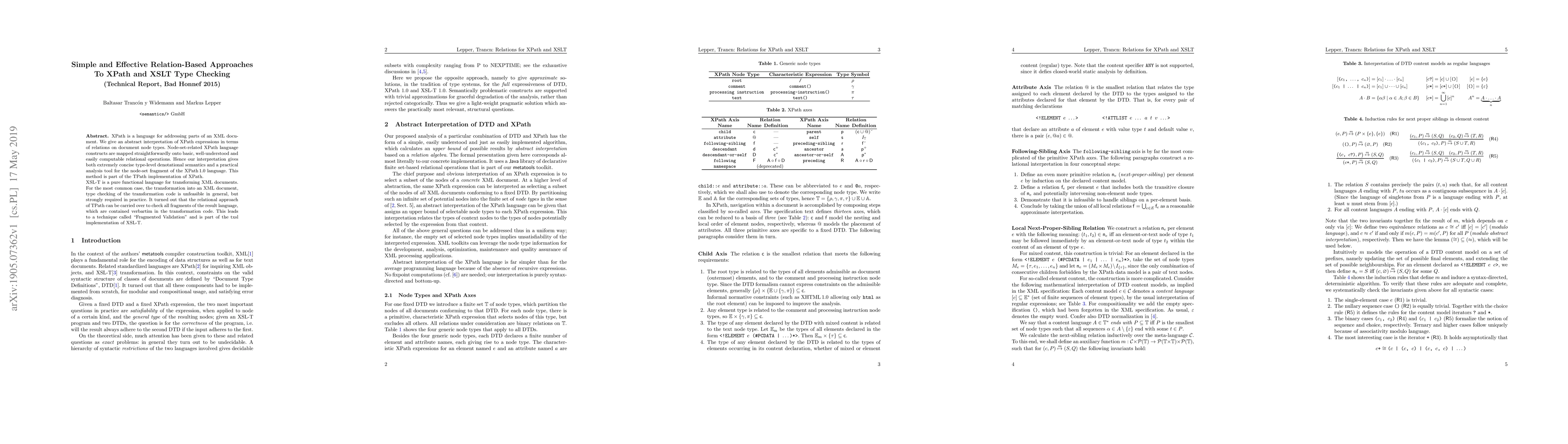 Thumbnail for Simple and Effective Relation-Based Approaches To XPath and XSLT Type
  Checking (Technical Report, Bad Honnef 2015)