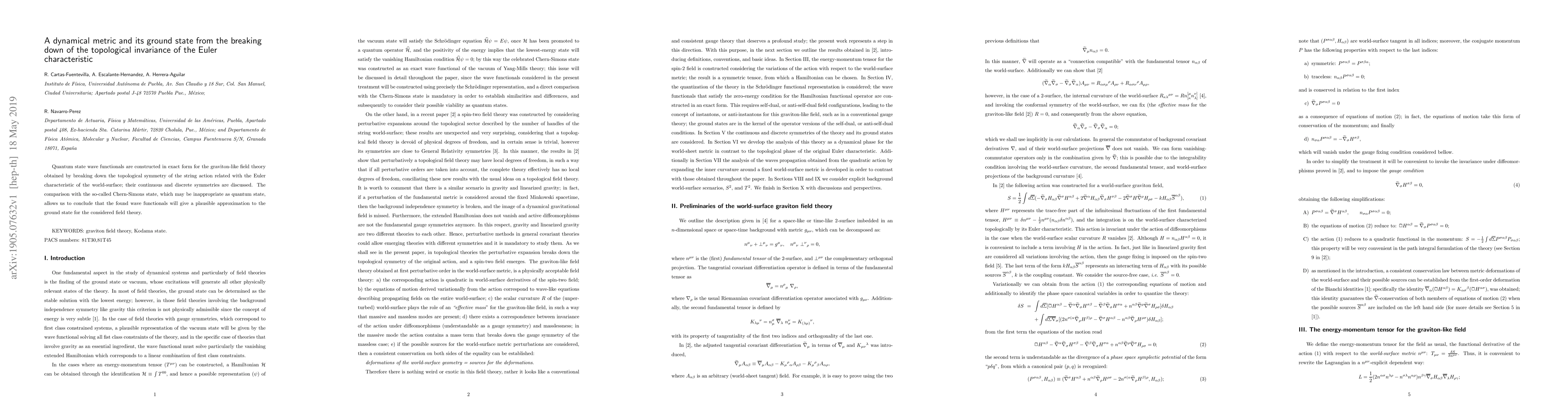 Thumbnail for A dynamical metric and its ground state from the breaking down of the
  topological invariance of the Euler characteristic
