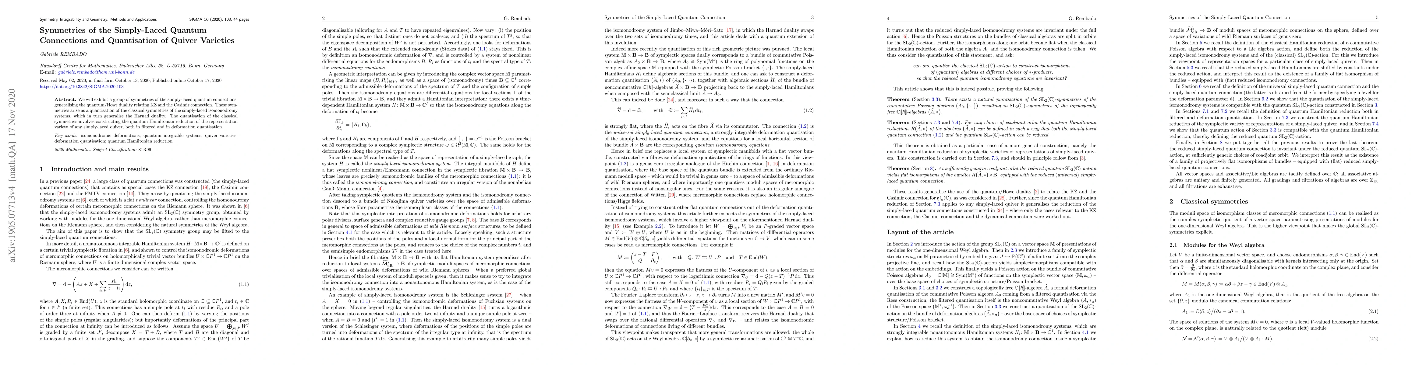 Thumbnail for Symmetries of the Simply-Laced Quantum Connections and Quantisation of
  Quiver Varieties