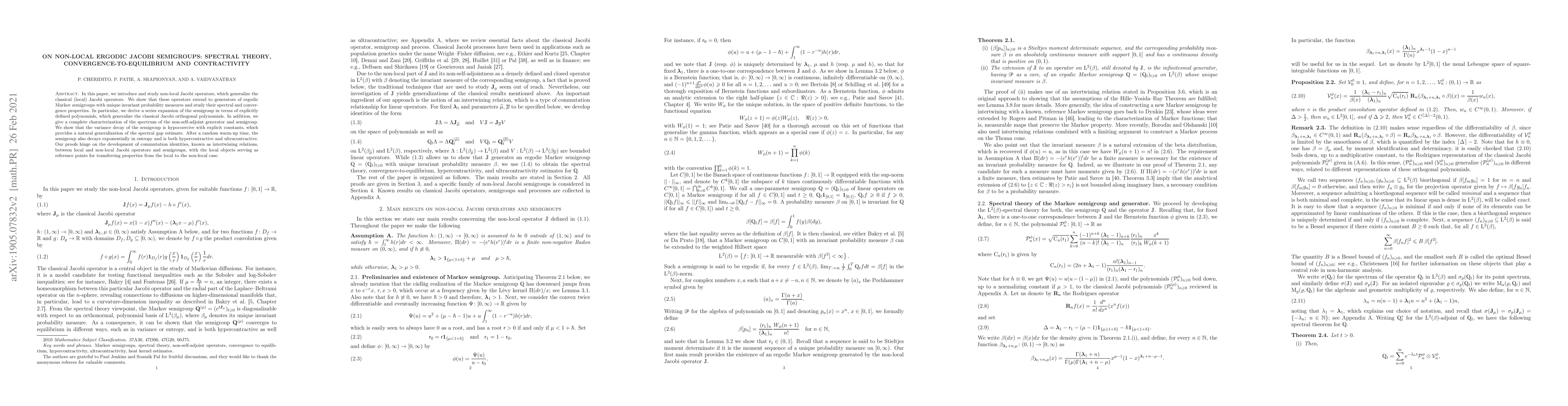 Thumbnail for On non-local ergodic Jacobi semigroups: spectral theory,
  convergence-to-equilibrium and contractivity