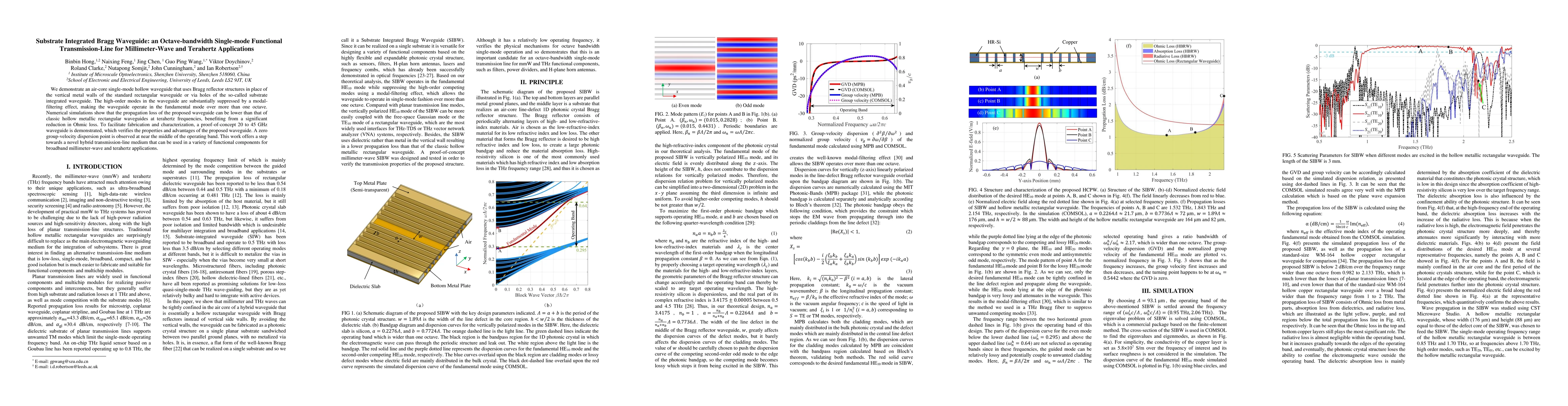 Thumbnail for Substrate Integrated Bragg Waveguide: an Octave-bandwidth Single-mode
  Functional Transmission-Line for Millimeter-Wave and Terahertz Applications