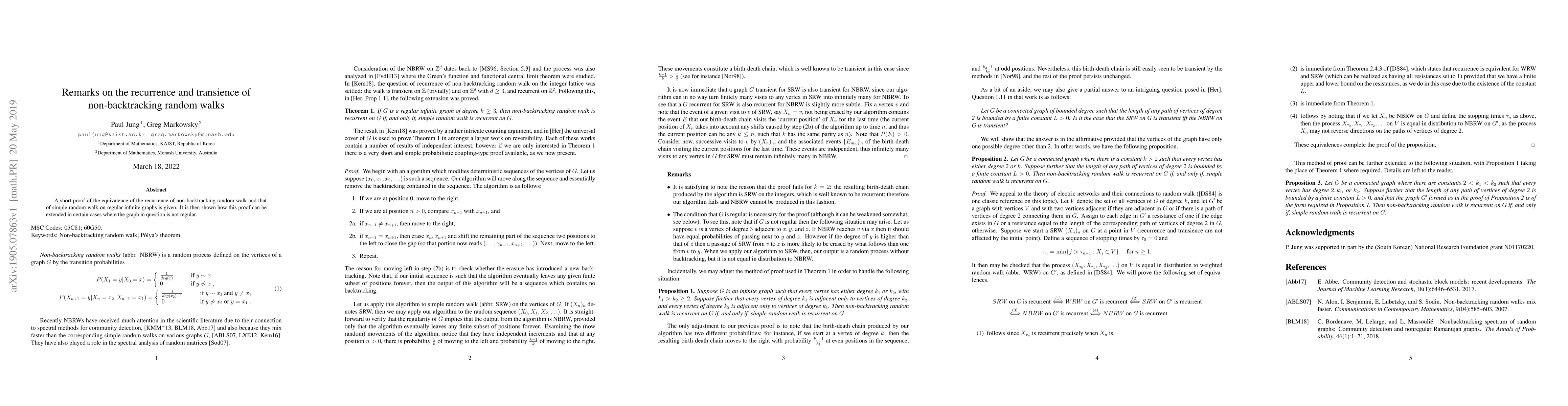Thumbnail for Remarks on the recurrence and transience of non-backtracking random
  walks