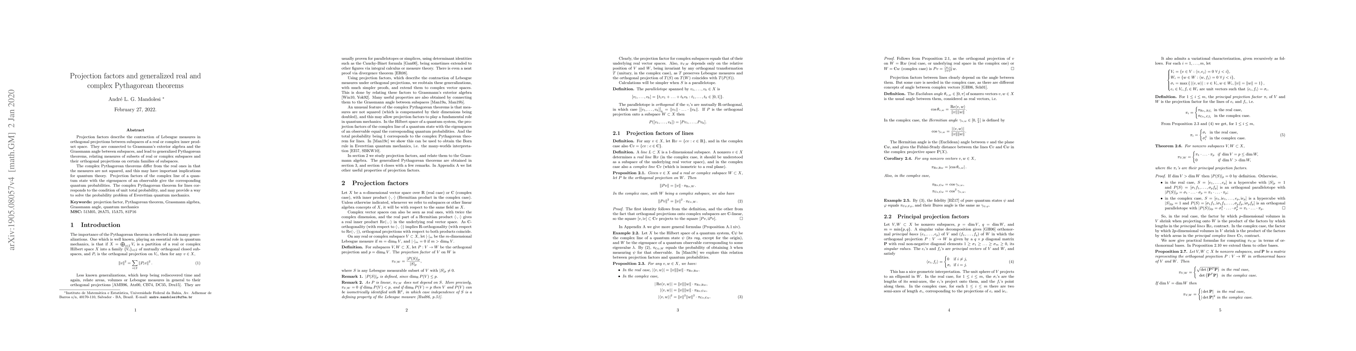 Thumbnail for Projection factors and generalized real and complex Pythagorean theorems