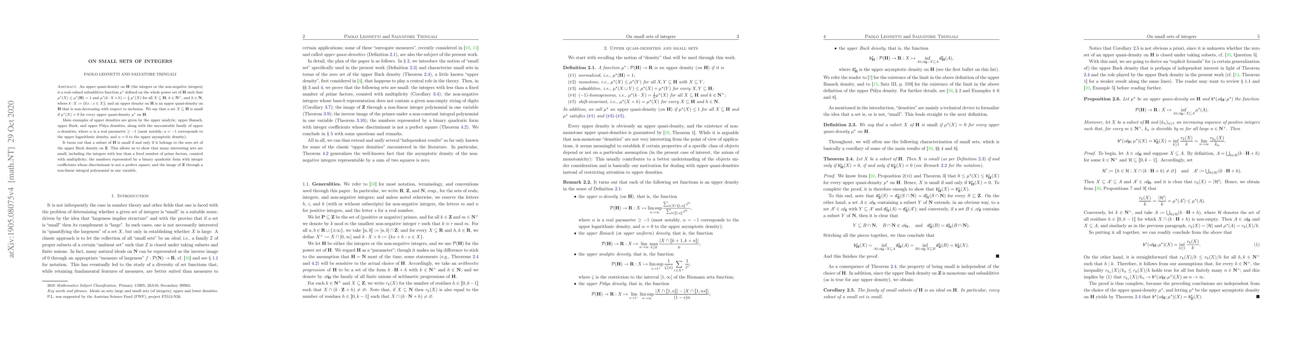 Thumbnail for On Small Sets of Integers