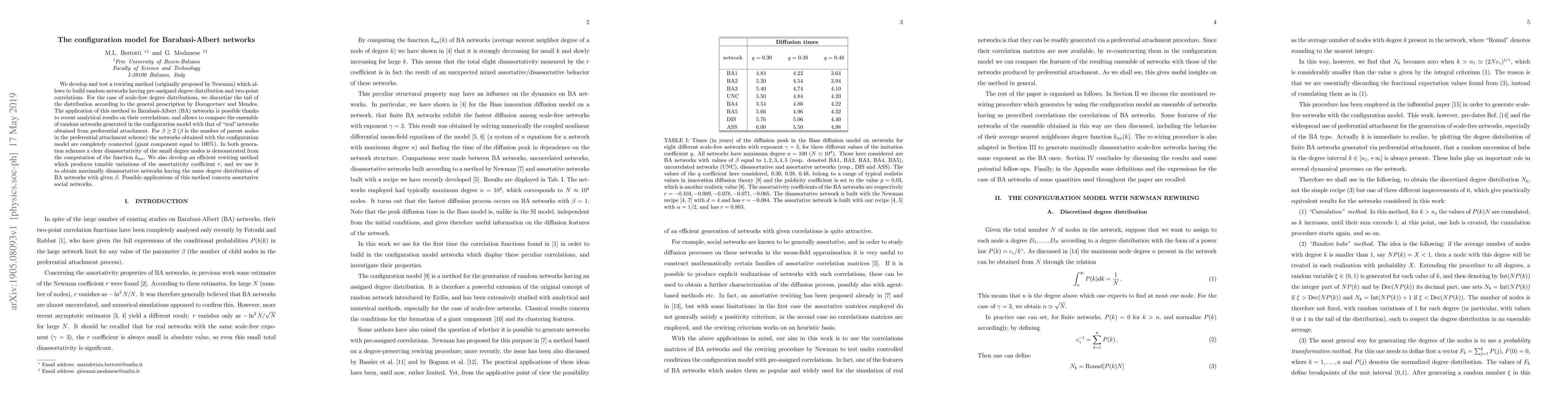 Thumbnail for The configuration model for Barabasi-Albert networks