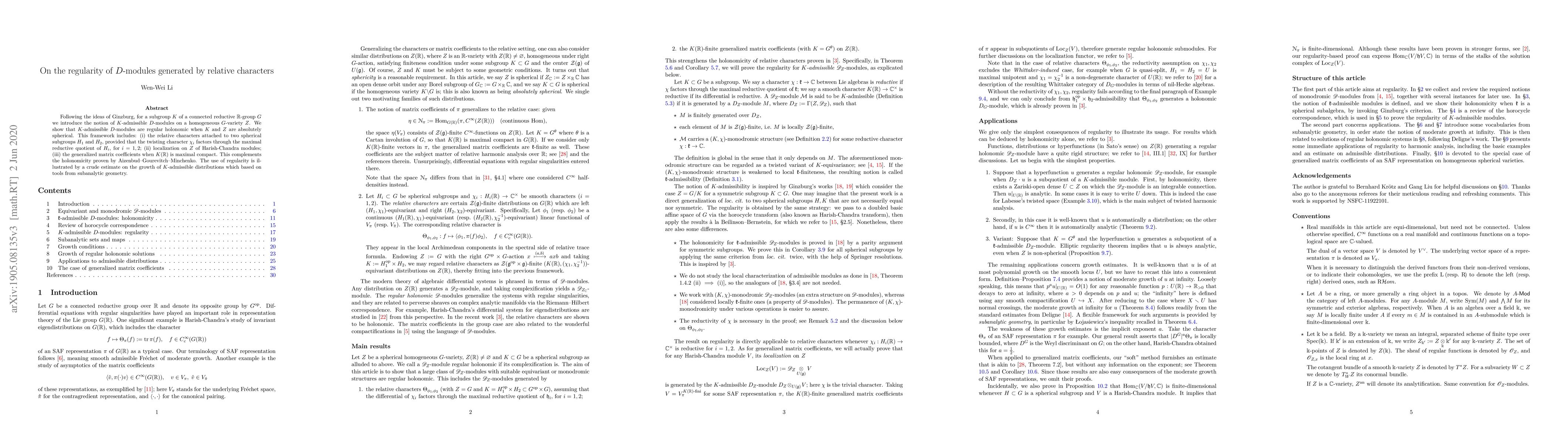 Thumbnail for On the regularity of D-modules generated by relative characters