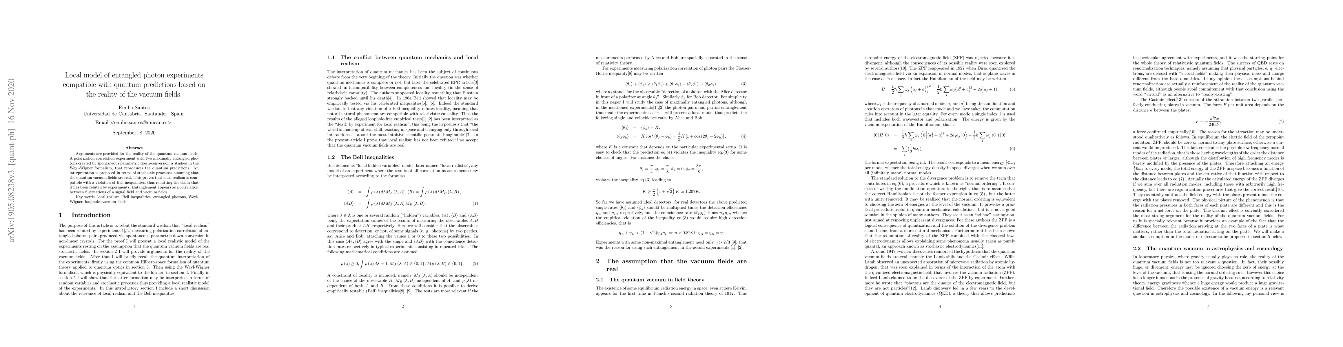 Thumbnail for Local model of entangled photon experiments compatible with quantum
  predictions based on the reality of the vacuum fields