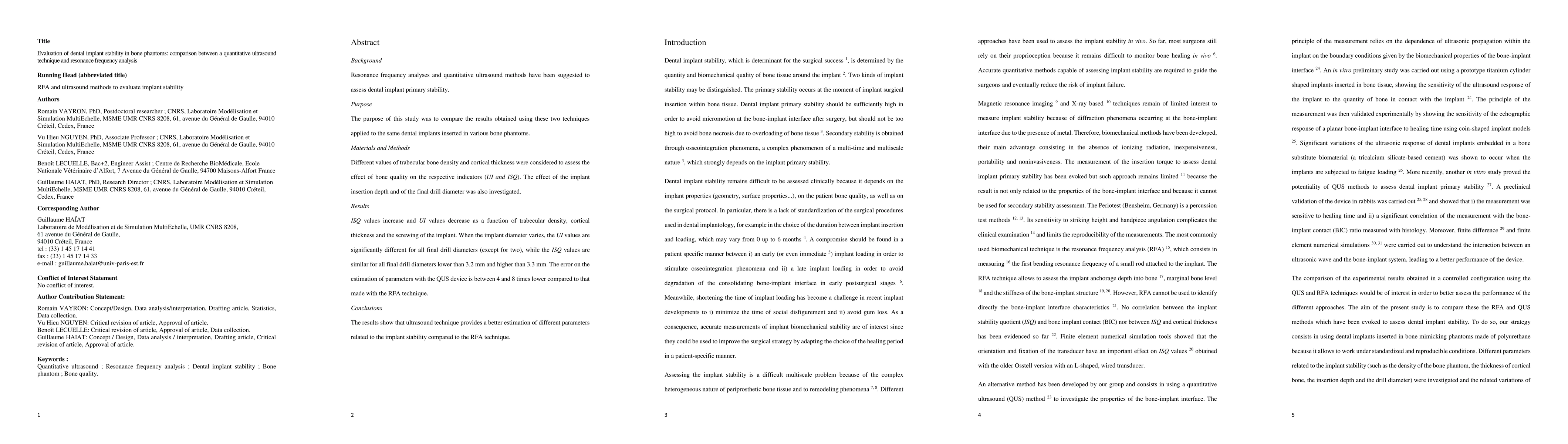 Thumbnail for Evaluation of dental implant stability in bone phantoms: comparison
  between a quantitative ultrasound technique and resonance frequency analysis