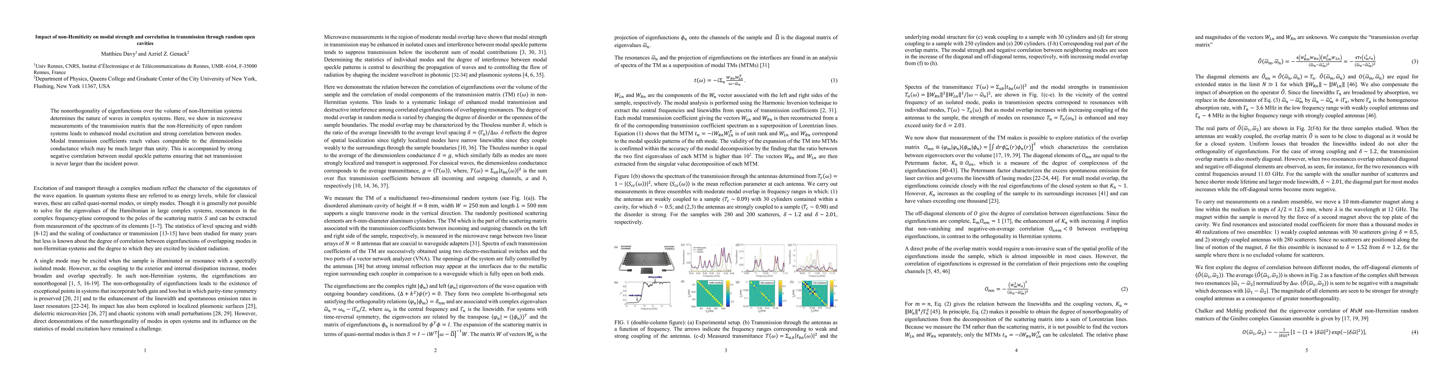 Thumbnail for Impact of non-Hemiticity on modal strength and correlation in
  transmission through random open cavities