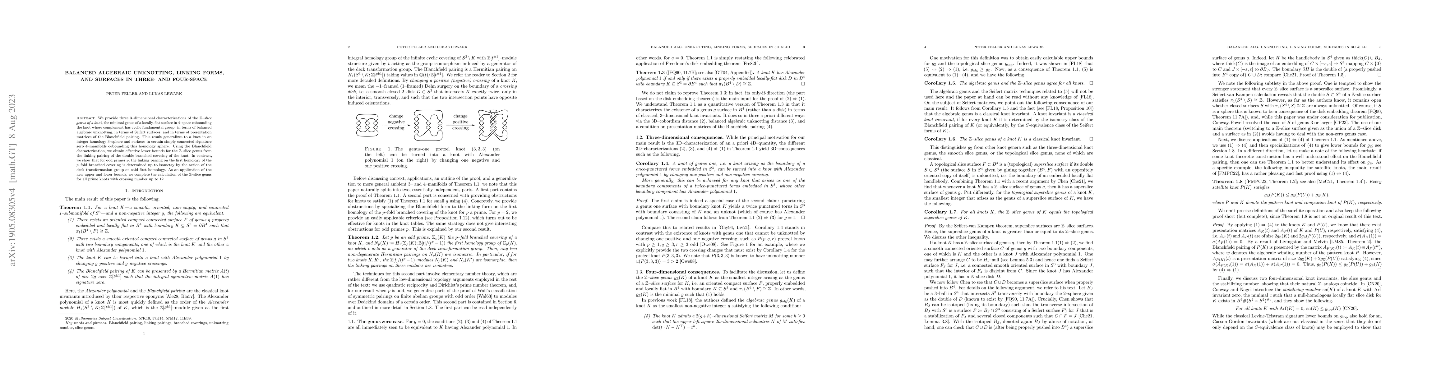Thumbnail for Balanced algebraic unknotting, linking forms, and surfaces in three- and
  four-space