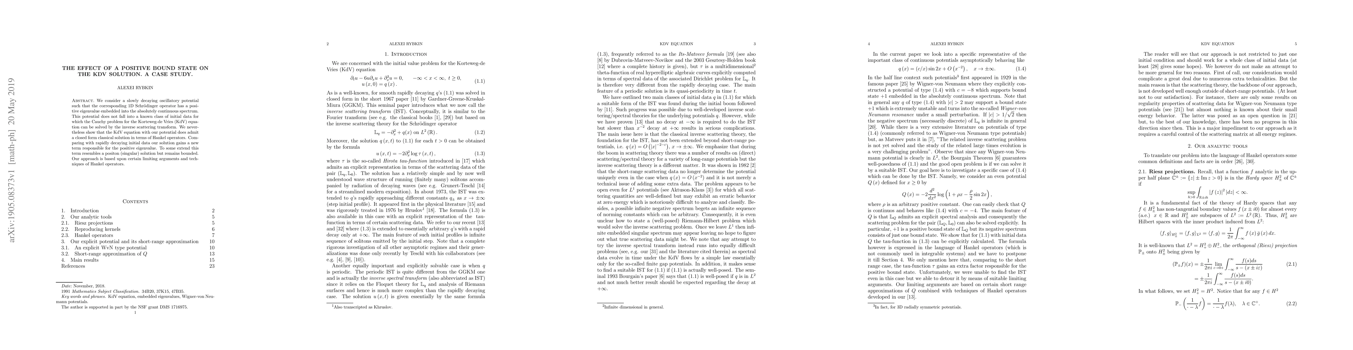 Thumbnail for The effect of a positive bound state on the KdV solution. A case study