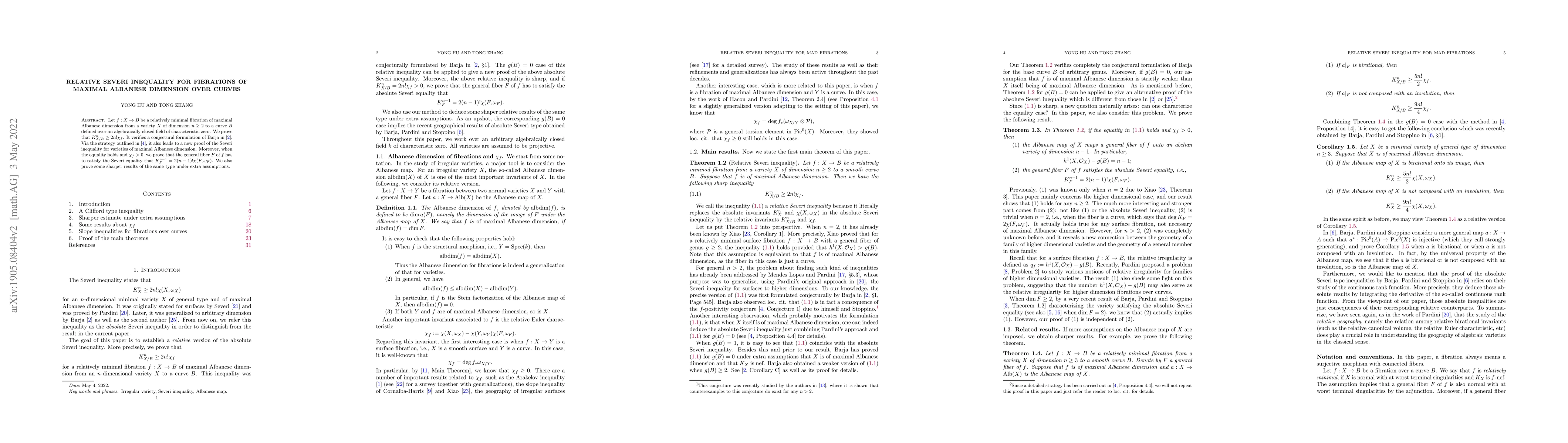 Thumbnail for Relative Severi inequality for fibrations of maximal Albanese dimension
  over curves