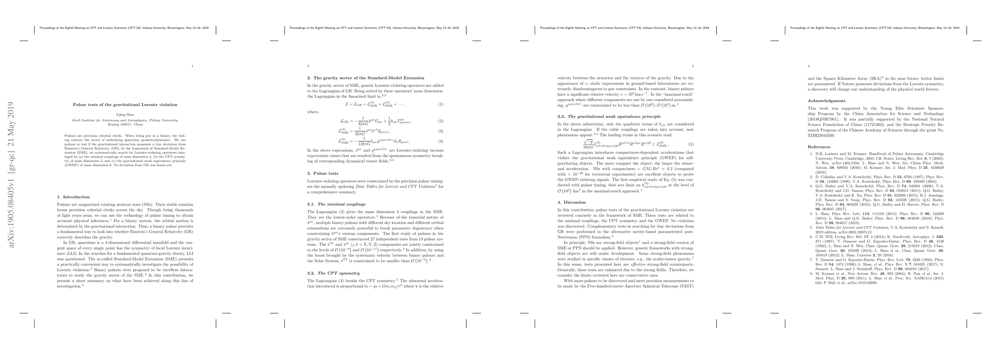 Thumbnail for Pulsar tests of the gravitational Lorentz violation