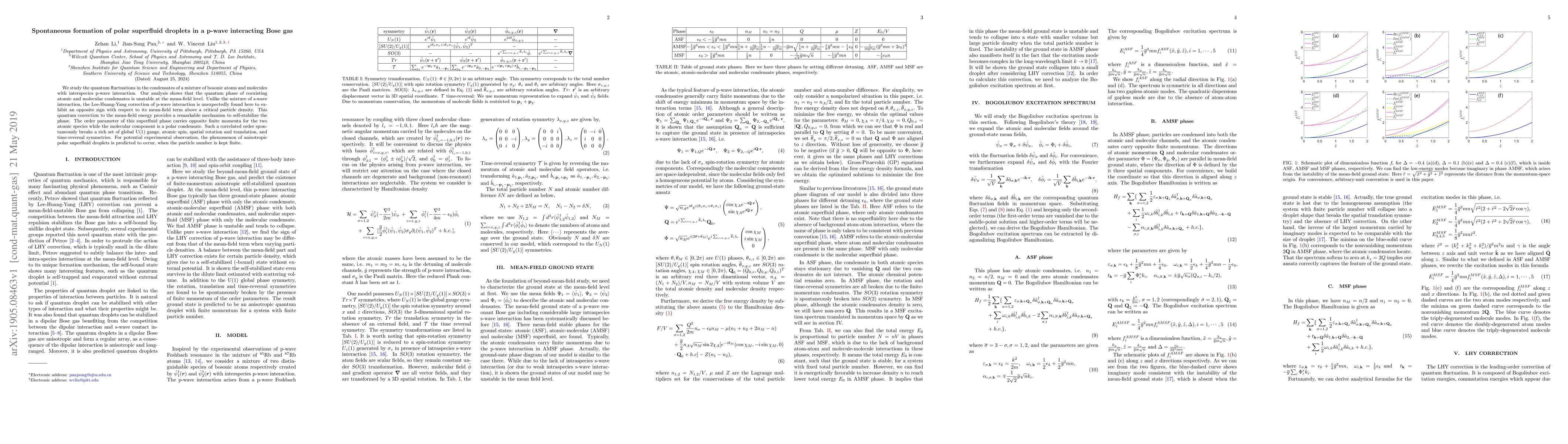 Thumbnail for Spontaneous formation of polar superfluid droplets in a p-wave
  interacting Bose gas