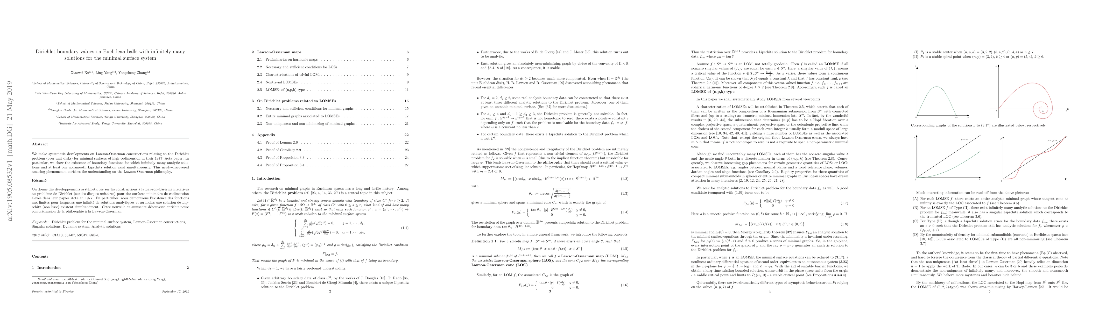Thumbnail for Dirichlet boundary values on Euclidean balls with infinitely many
  solutions for the minimal surface system
