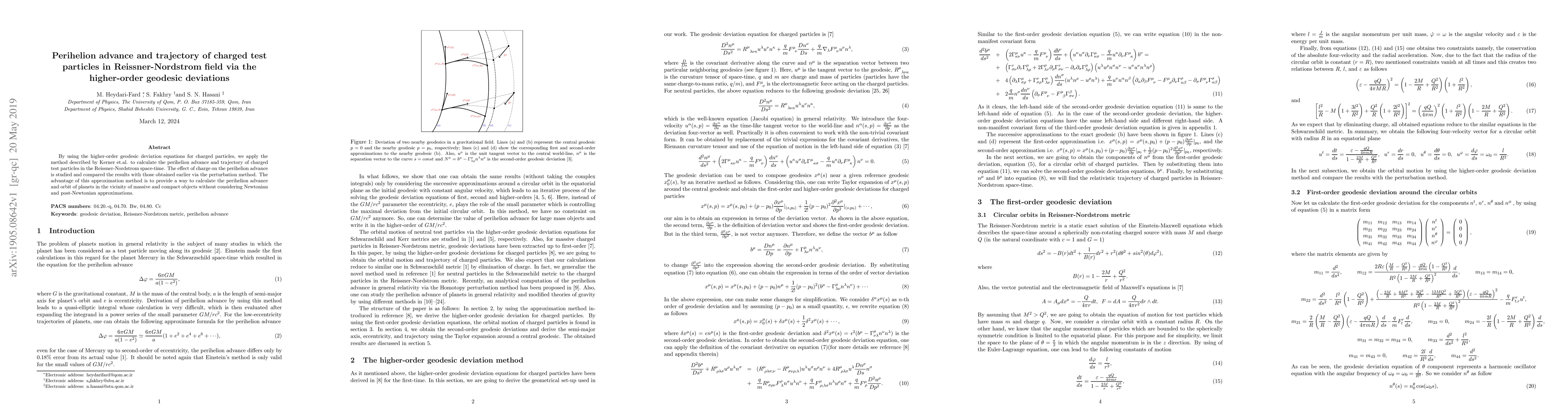 Thumbnail for Perihelion advance and trajectory of charged test particles in
  Reissner-Nordstrom field via the higher-order geodesic deviations
