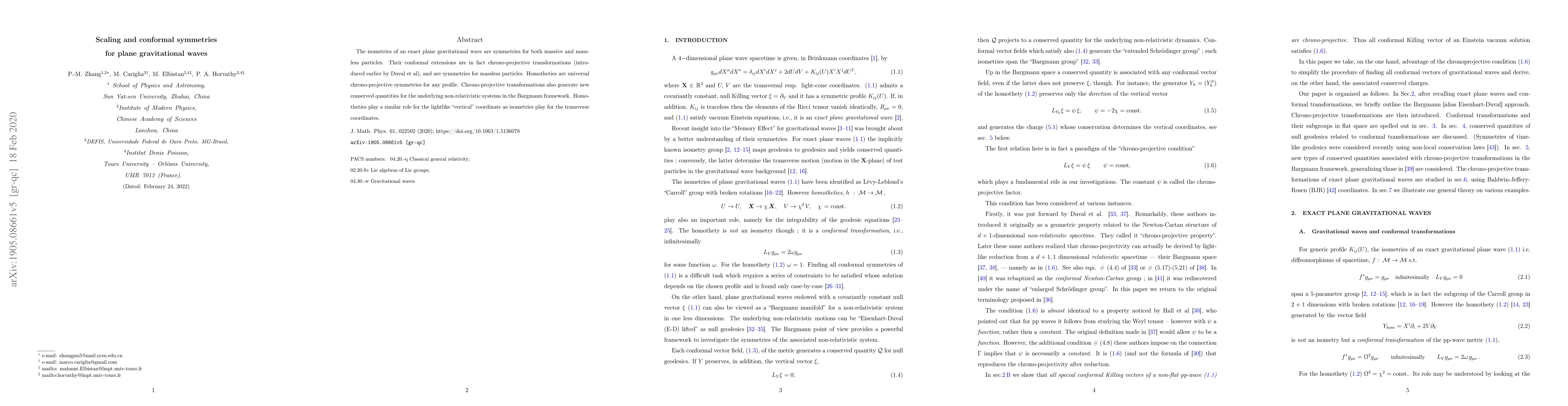 Thumbnail for Scaling and conformal symmetries for plane gravitational waves