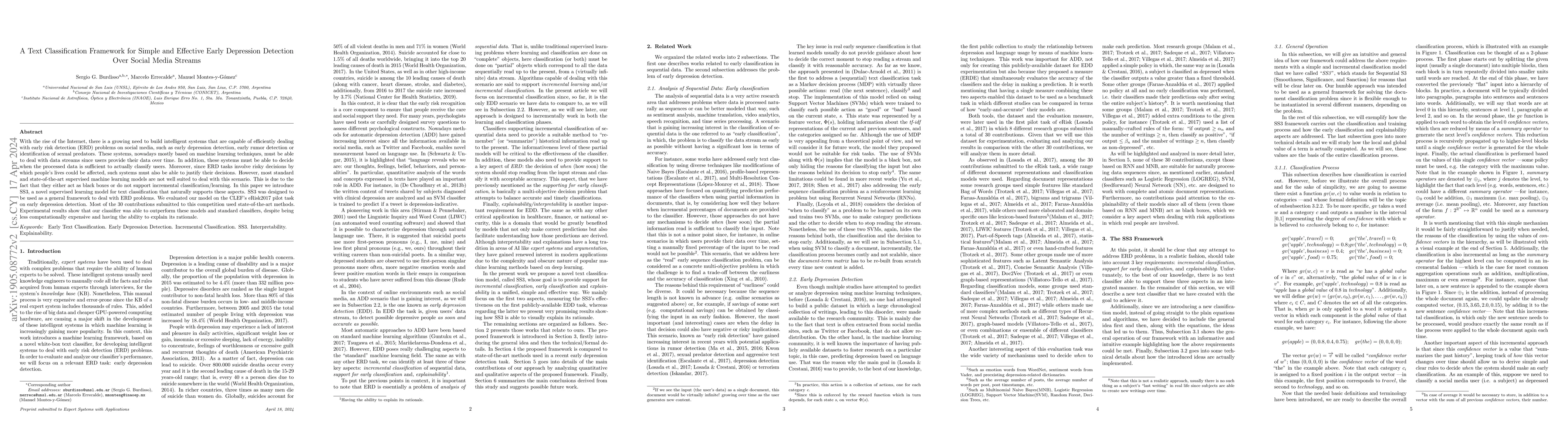 Thumbnail for A Text Classification Framework for Simple and Effective Early
  Depression Detection Over Social Media Streams