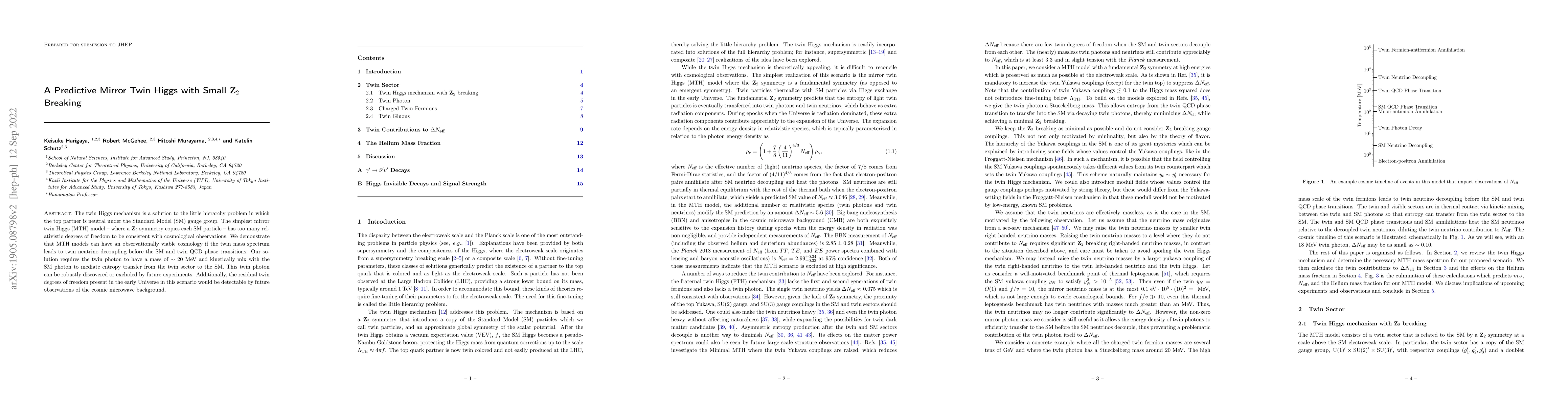 Thumbnail for A Predictive Mirror Twin Higgs with Small $\mathbf{Z}_2$ Breaking