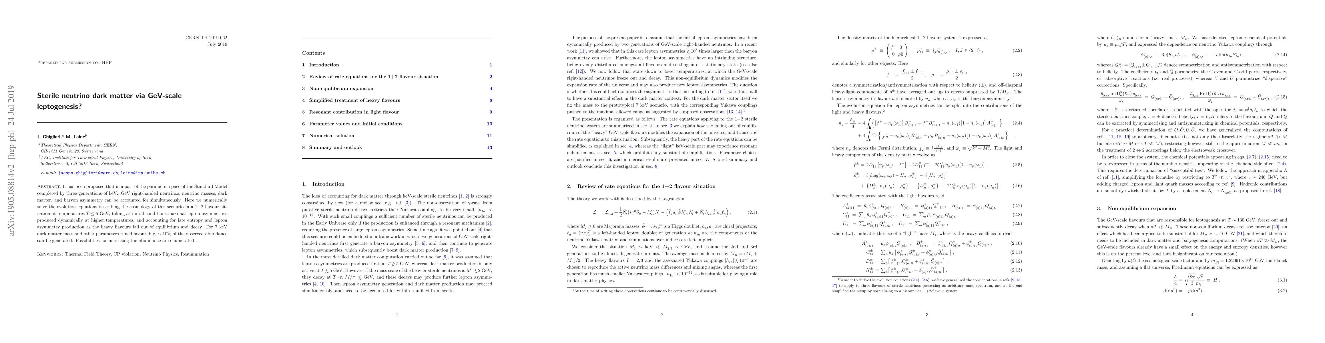 Thumbnail for Sterile neutrino dark matter via GeV-scale leptogenesis?