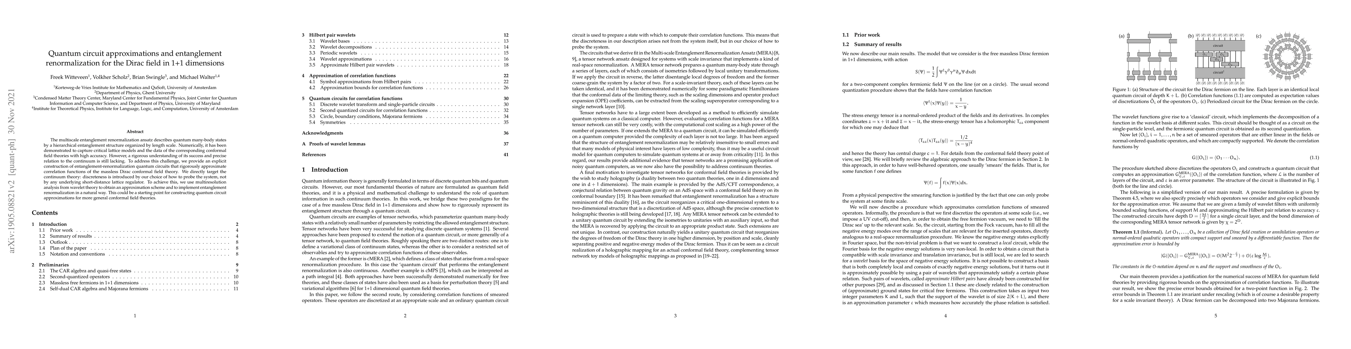 Thumbnail for Quantum circuit approximations and entanglement renormalization for the
  Dirac field in 1+1 dimensions