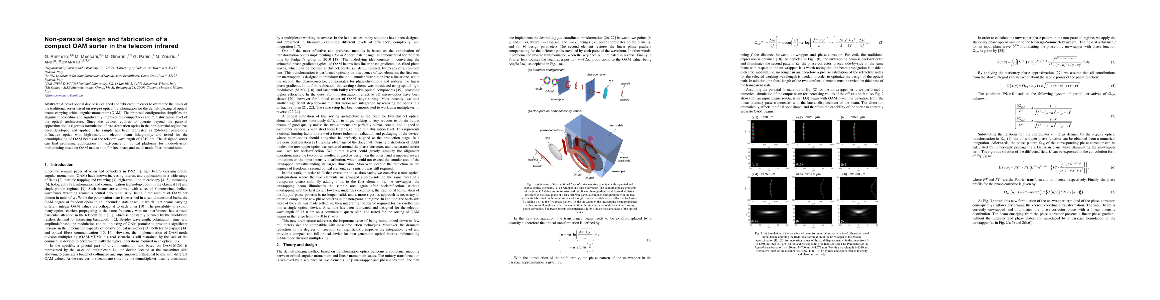 Thumbnail for Non-paraxial design and fabrication of a compact OAM sorter in the
  telecom infrared