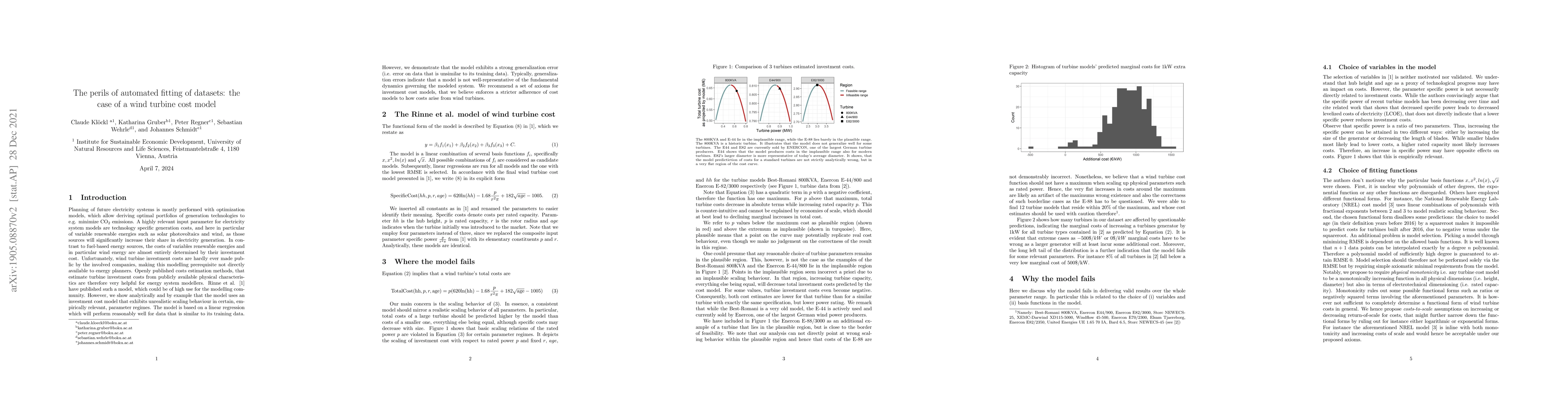Thumbnail for The perils of automated fitting of datasets: the case of a wind turbine
  cost model