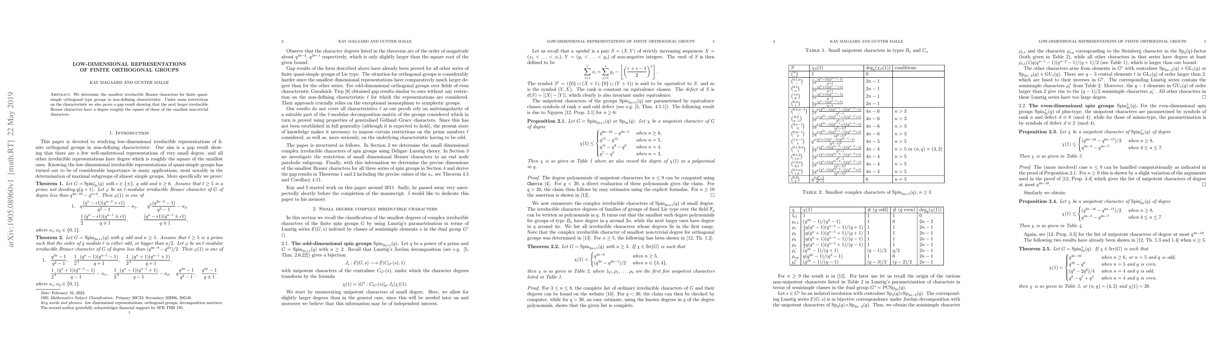 Thumbnail for Low-dimensional representations of finite orthogonal groups