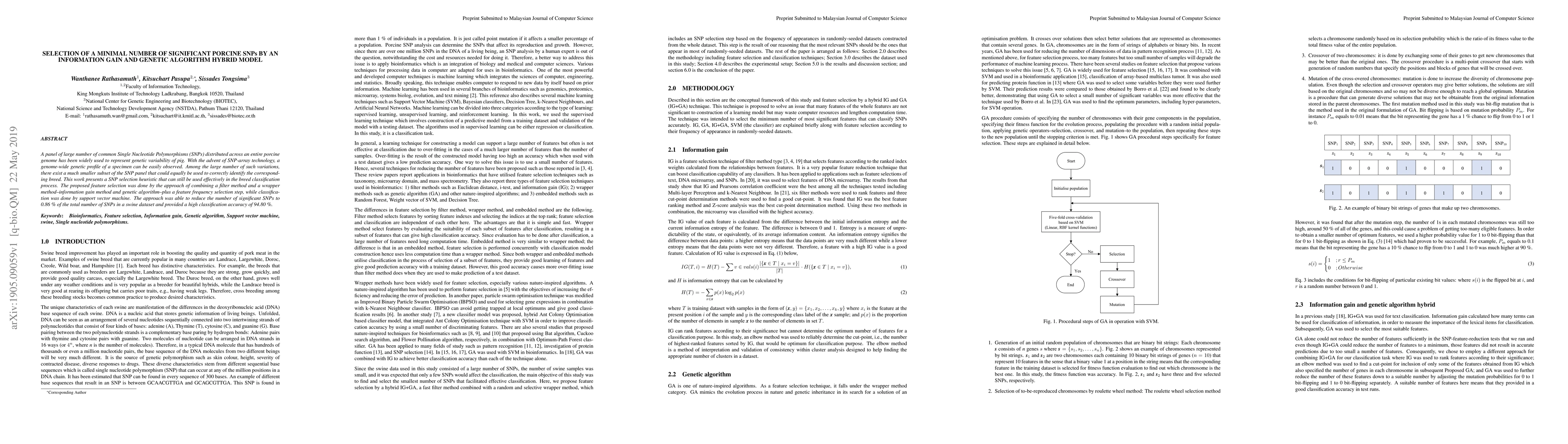 Thumbnail for Selection of a Minimal Number of Significant Porcine SNPs by an
  Information Gain and Genetic Algorithm Hybrid Model