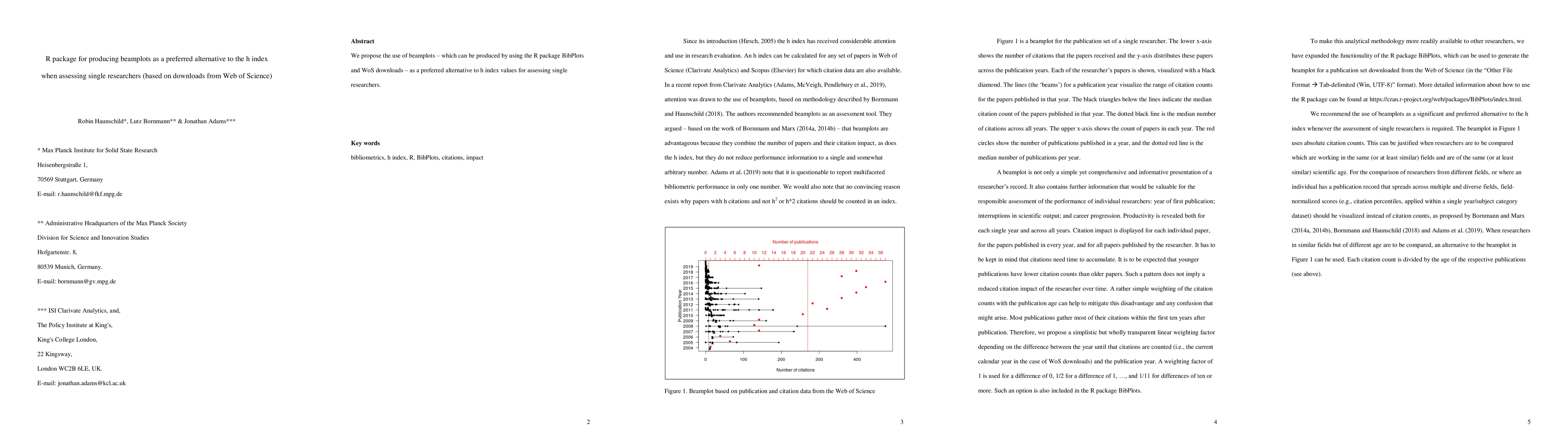 Thumbnail for R package for producing beamplots as a preferred alternative to the h
  index when assessing single researchers (based on downloads from Web of
  Science)