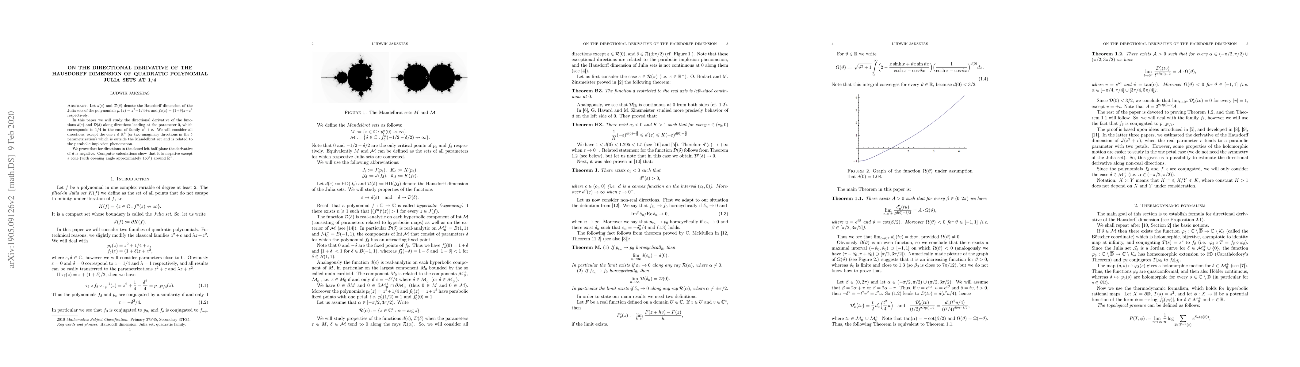 Thumbnail for On the directional derivative of the Hausdorff dimension of quadratic
  polynomial Julia sets at 1/4