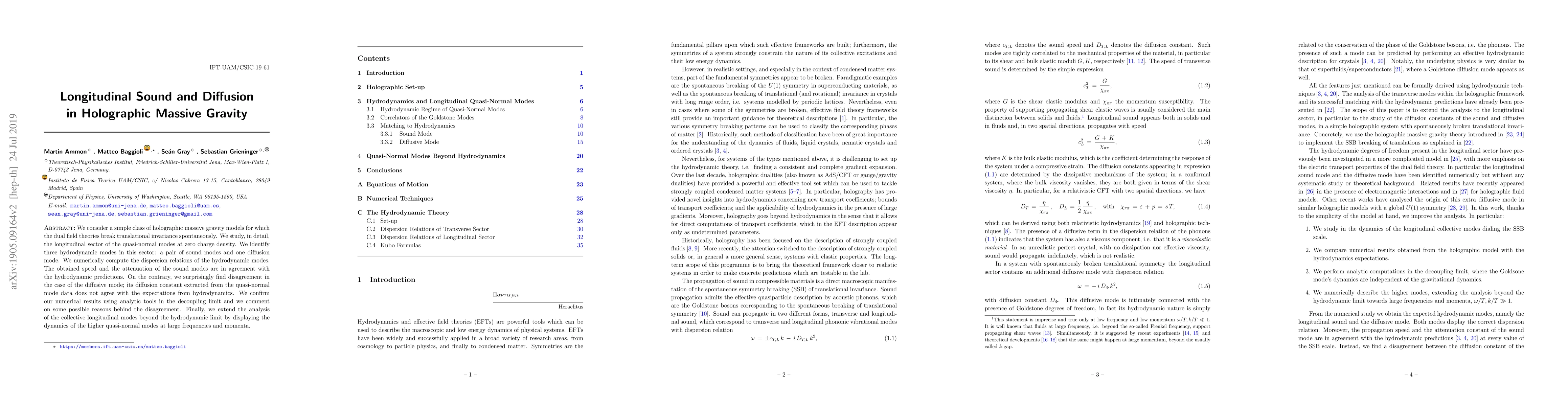 Thumbnail for Longitudinal Sound and Diffusion in Holographic Massive Gravity