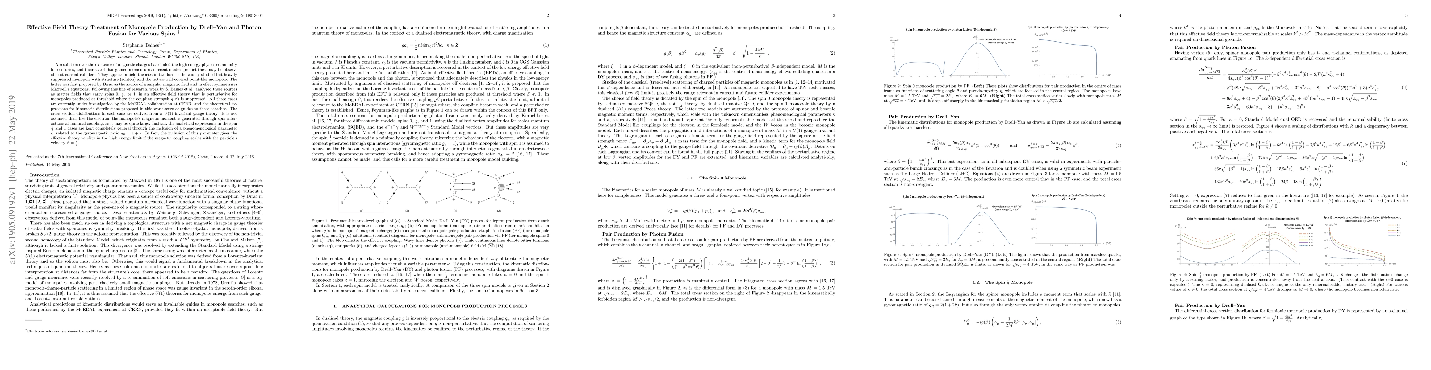 Thumbnail for Effective Field Theory Treatment of Monopole Production by Drell-Yan and
  Photon Fusion for Various Spins